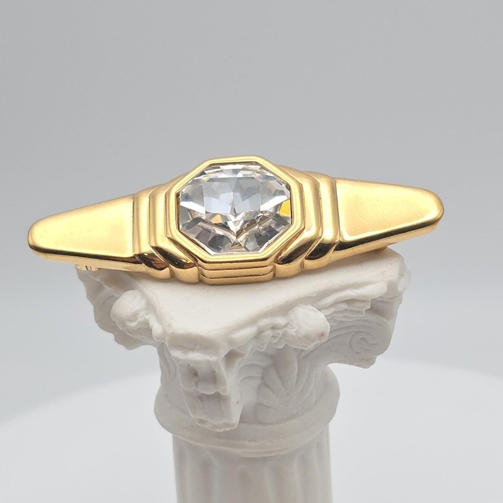 Vtg S.A.L. SWAROVSKI Brooch Lapel Pin Austrian Crystal Gold Plate 2" FREE $HIP!! - Picture 5 of 11